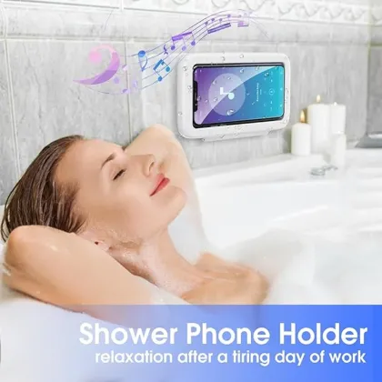 Waterproof 360 Degree Shower Mobile Phone Holder Antifog Wall Mounted Touchable Shower Phone Holder