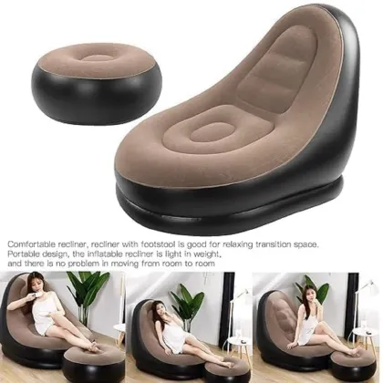 Inflatable Lounge Chair Inflatable Sofa Chair with Footrest Foldable Air Couch Sofa Air Sofa