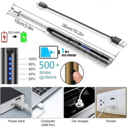 USB Rechargeable Electric Gas Lighter for Kitchen, Candles, BBQ