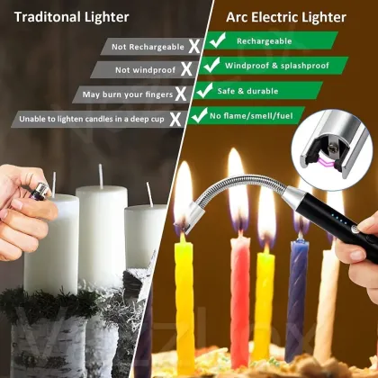 USB Rechargeable Electric Gas Lighter for Kitchen, Candles, BBQ